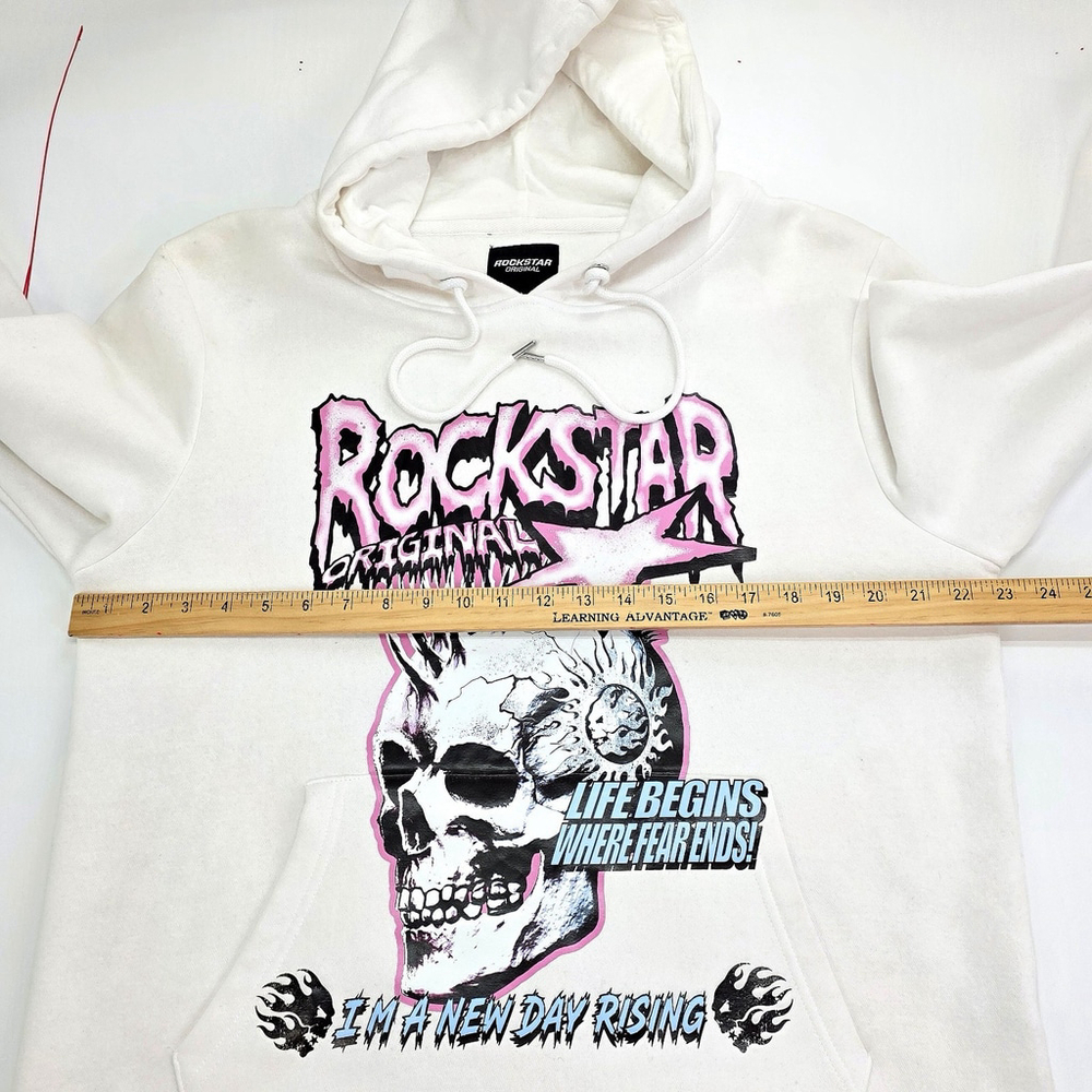 Rockstar Original Skull Hoodie Men L Y2K Pink Graphic Streetwear - Picture 12 of 16